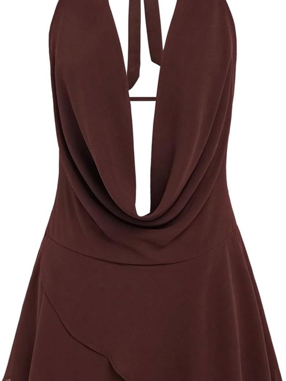 Brown Halter Cowl Neck Women’s Dress